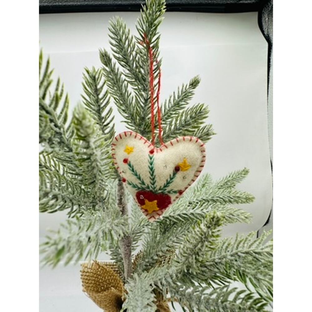 Handmade Felt Heart Ornament Embroidered Christmas Tree Holiday Decor
